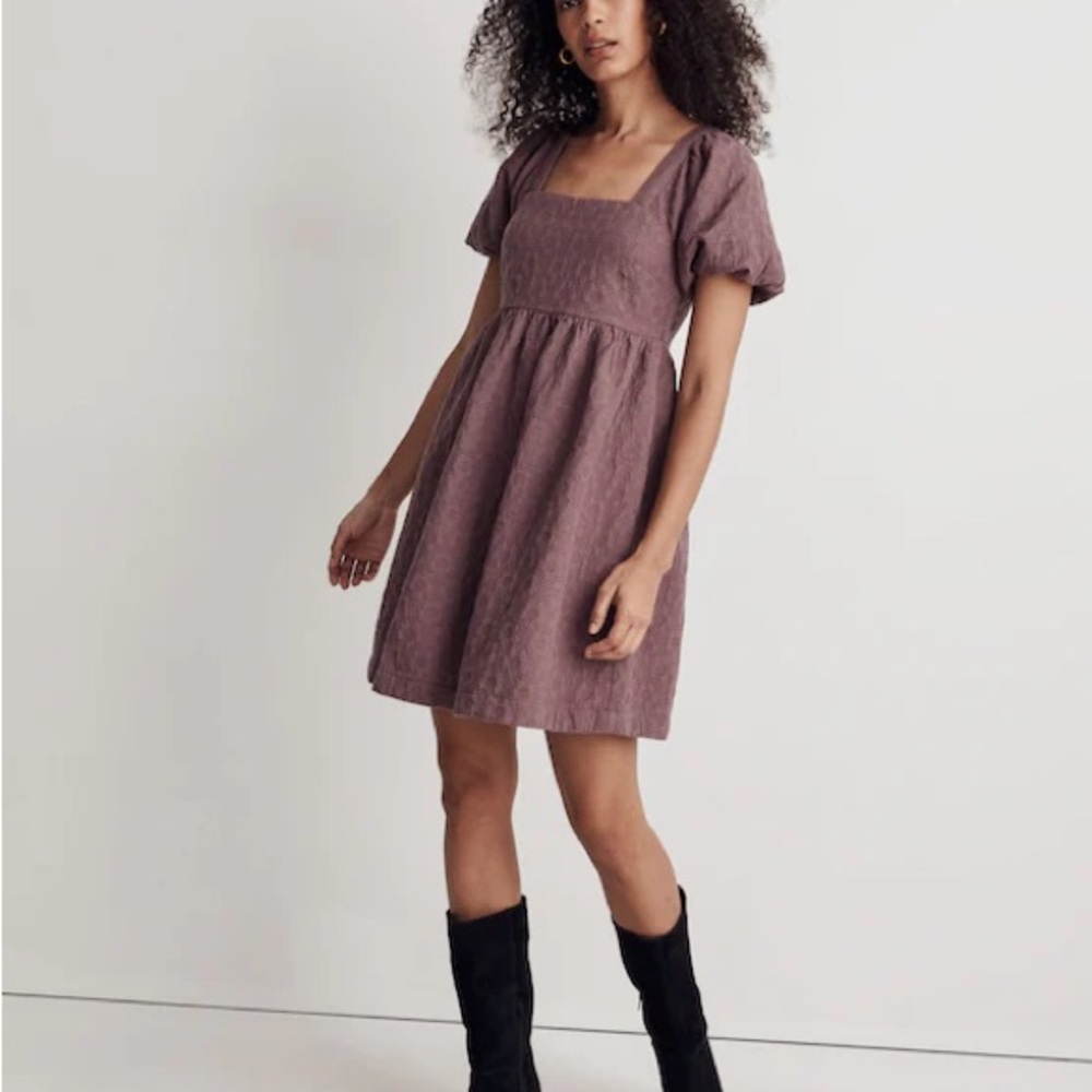 Madewell Floral Quilted Puff-Sleeve Mini Dress